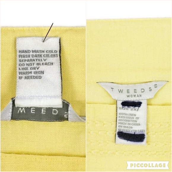 Tweeds Yellow Needlework 3/4 Sleeve Linen Blouse Womens 2X - Picture 8 of 8